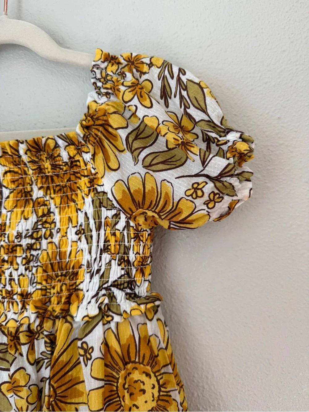Girls Yellow Floral Smocked Sundress